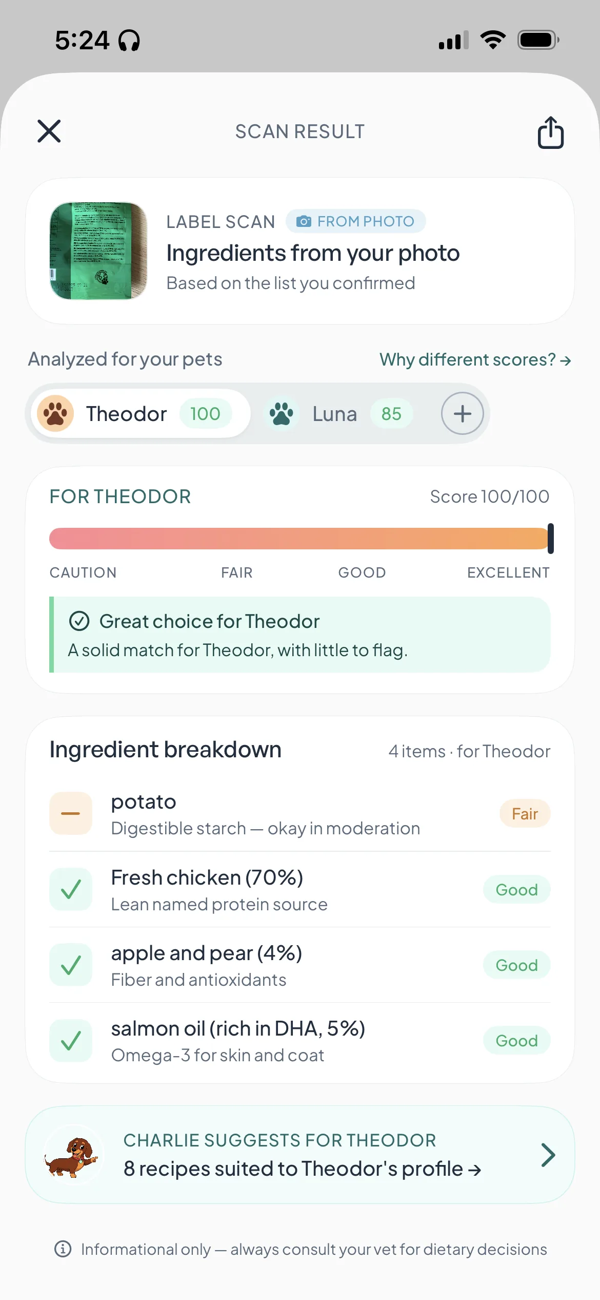 NatBuddy scan result screen