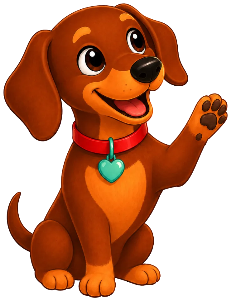Charlie, the NatBuddy dachshund guide, waving