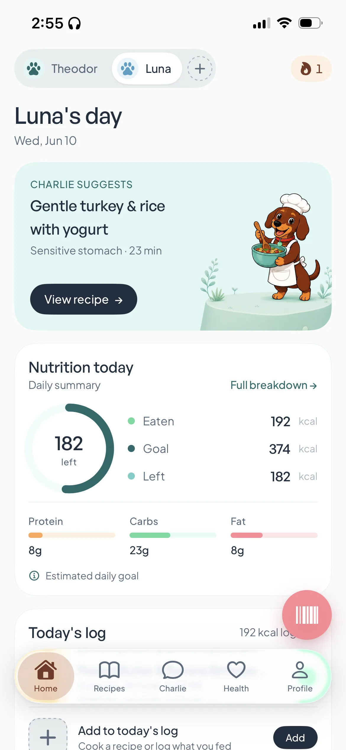 NatBuddy nutrition tracker — Luna's day